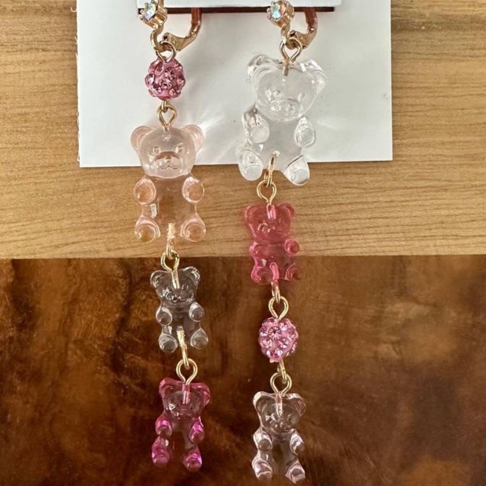 Betsey Johnson Crystal Pink Fireball & Gummy Bear Mismatch Multicolored Earrings